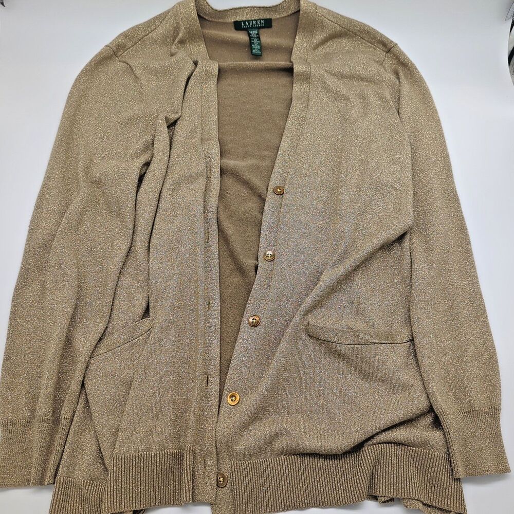 Lauren Ralph Lauren Cardigan Sweater Gold Metallic Size 3X Large Womens